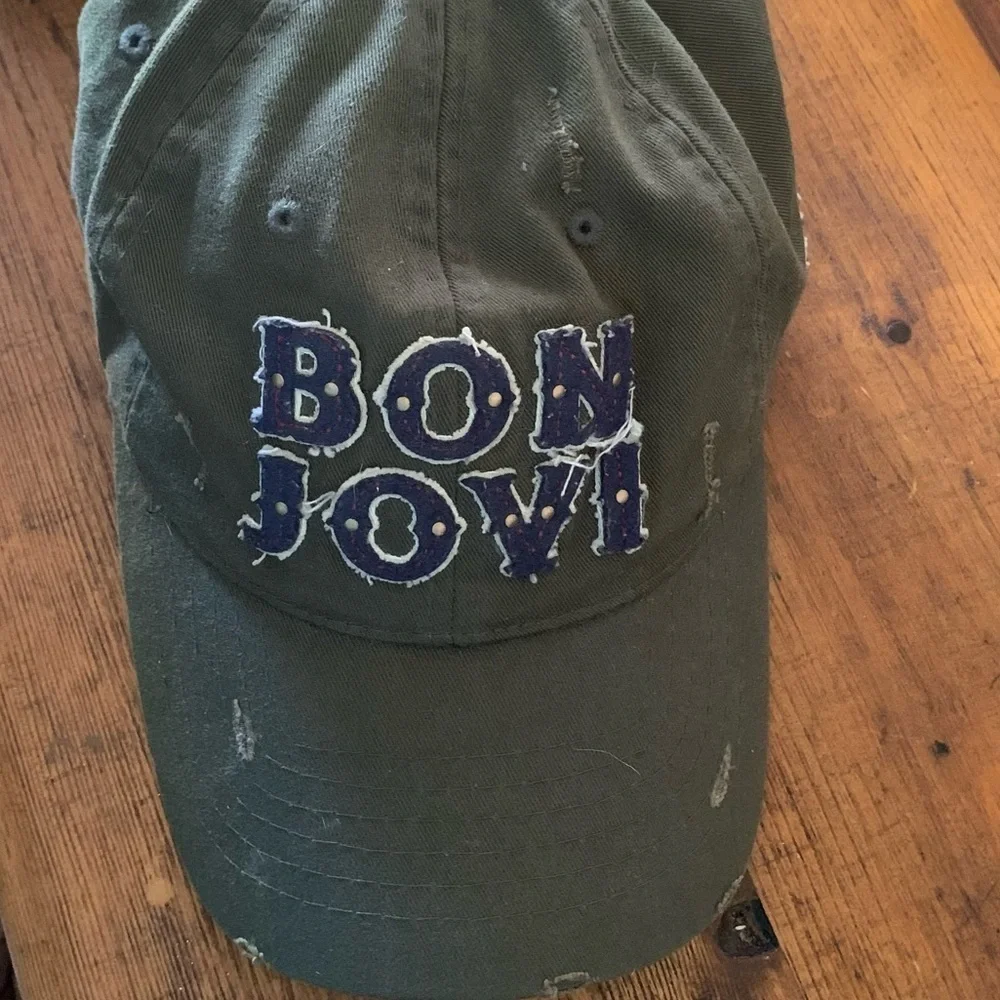 Bon Jovi 83 Army Green Navy Distressed Ball Cap - Picture 4 of 5
